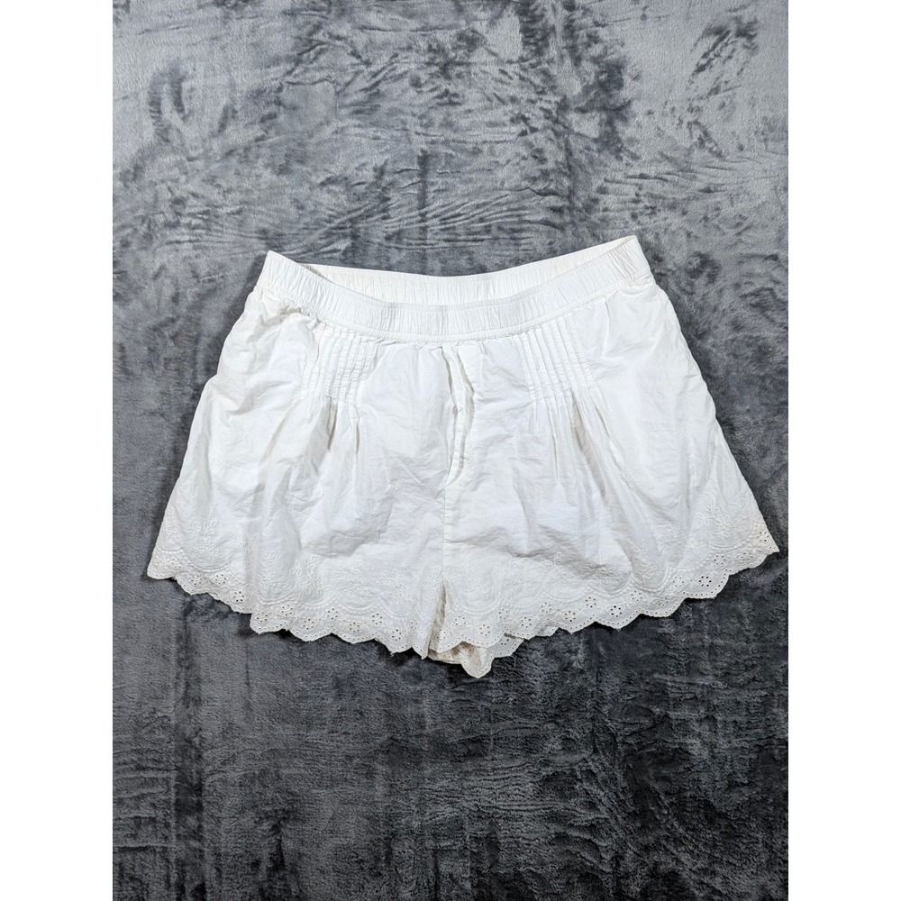 Anthropologie White Cotton Eyelet Scalloped Hem Shorts Large Pintuck Boho Pocket